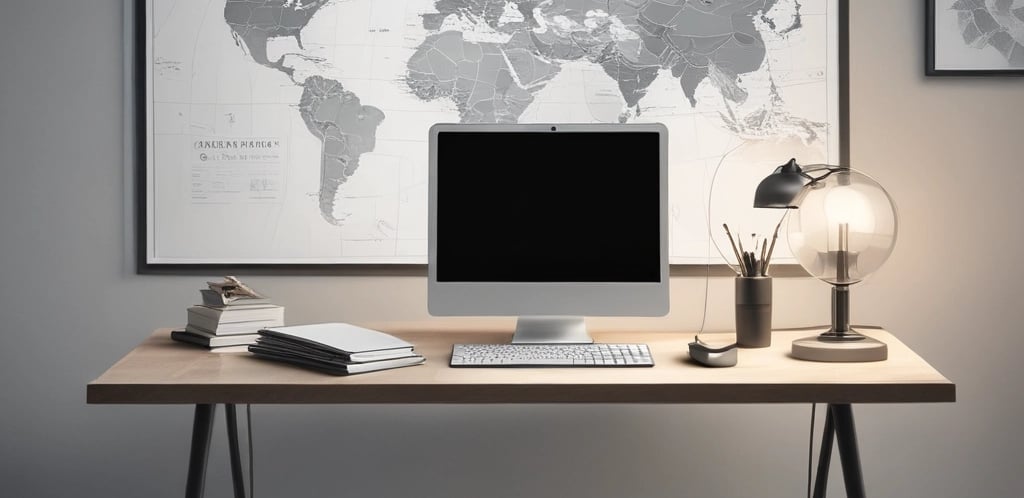 A cozy workspace with a laptop, coffee cup, and a notepad ready for customer messages.