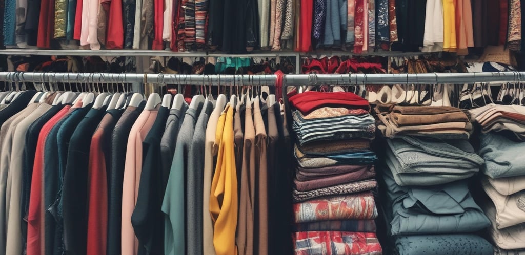 a closet with a variety of clothes and clothes