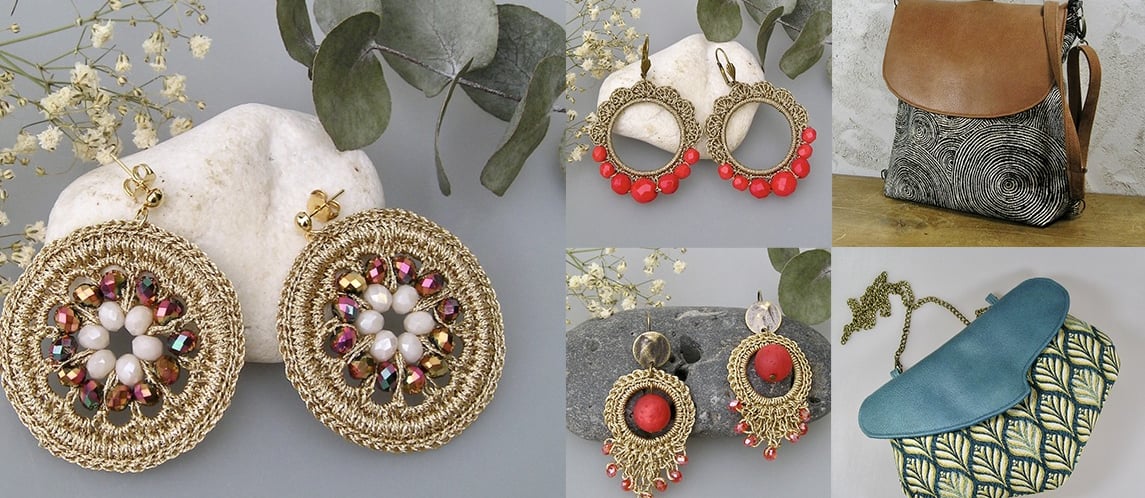 collage de différentes photos de bijoux sacs et accessoires