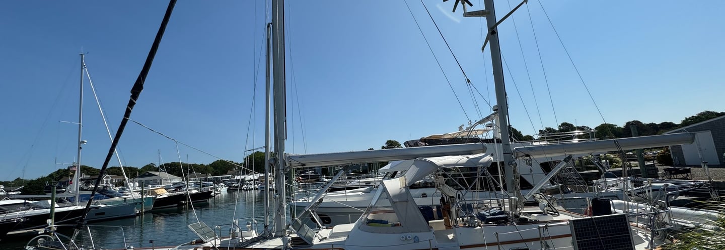 Charter Sailboat Our Passion at dock ready to pick up next sailing charter boat passenger