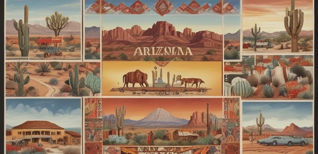 a collage of pictures of a desert