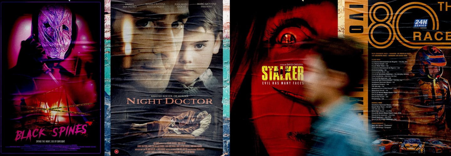 independent film posters displayed on street
