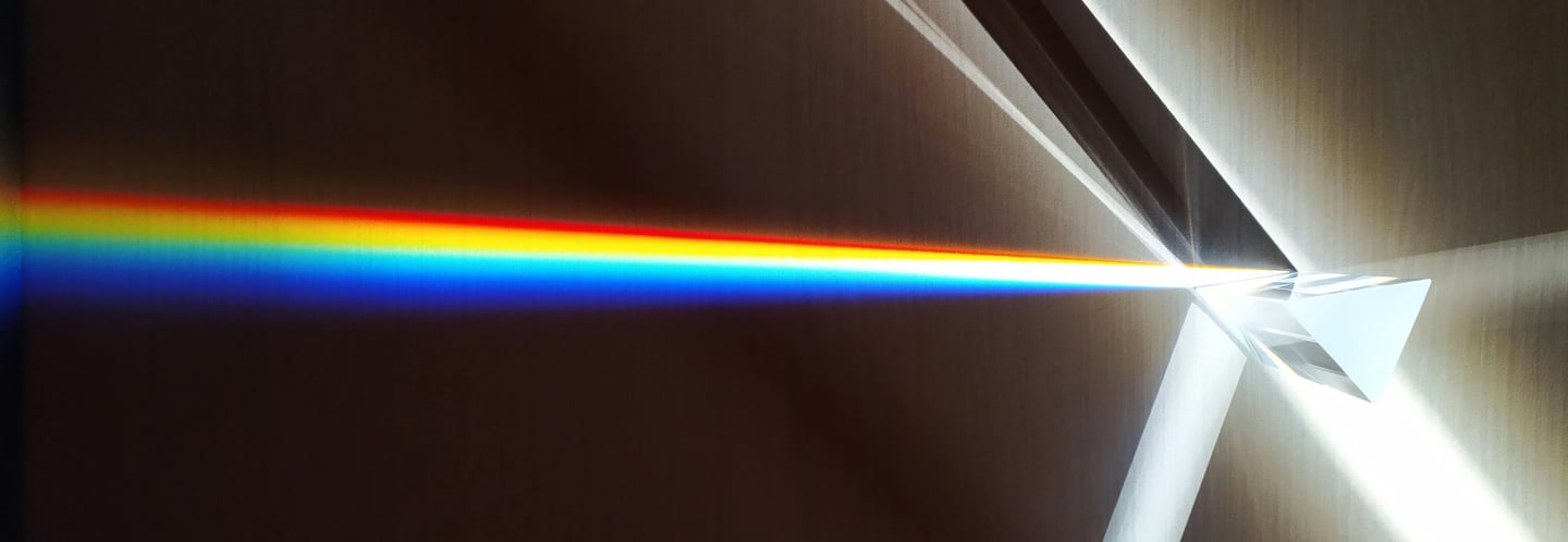 a prism disperses light by refraction causing a rainbow of colours