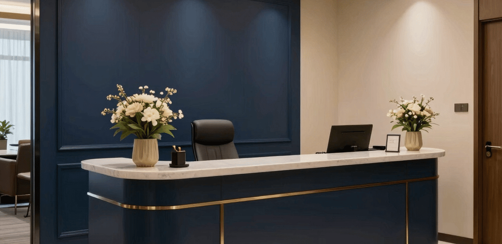 Elegant navy blue and gold themed contact form on a professional legal website.