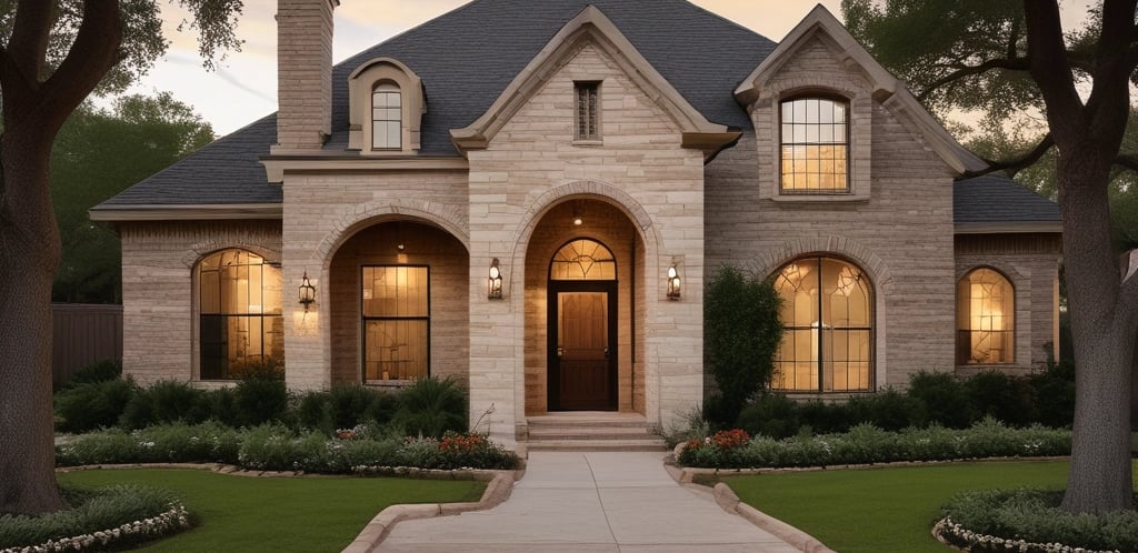 A friendly realtor standing in front of a Houston neighborhood home on a sunny day.