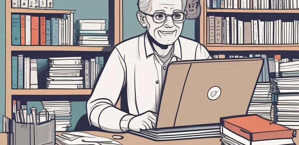 a man sitting at a desk with a laptop computer