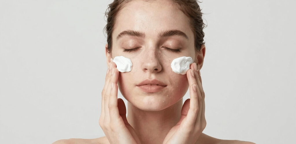 A serene clinic reception area with soft white walls and subtle sage green accents, reflecting a calm, premium pharmaceutical atmosphere.