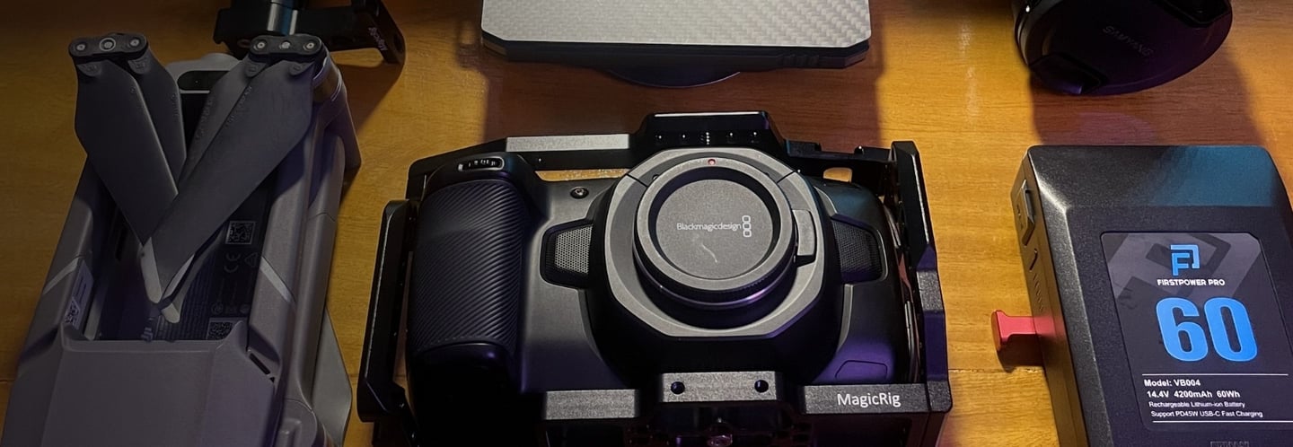 Filmmaking equipment setup used by director Daniel da Trindade on set.