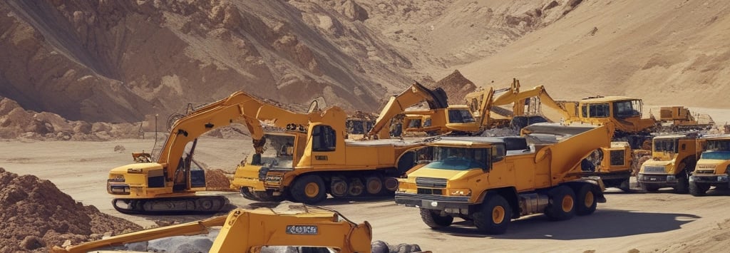 A diverse range of heavy equipment parts displayed in a professional setting.