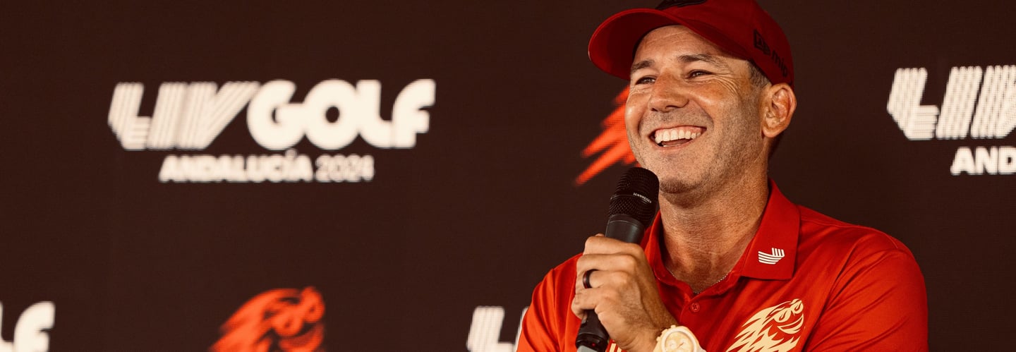Sergio Garcia, captain of Fireballs GC enjoying a victory at LIV Golf Andalucia 2024.