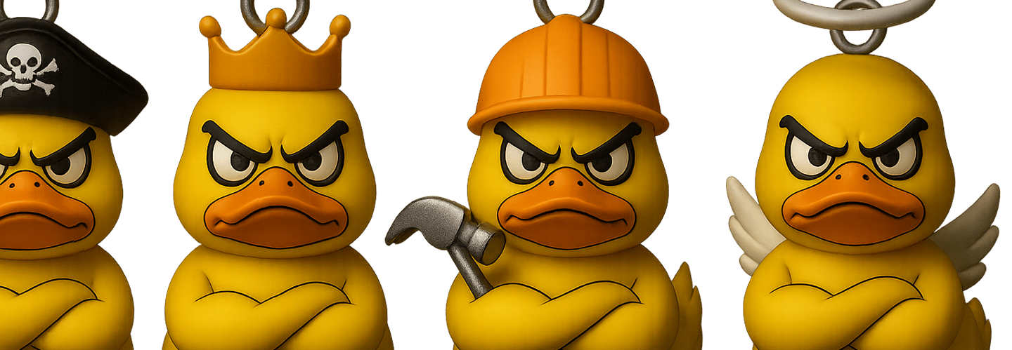 a row of rubber duckies with a pirate hat on