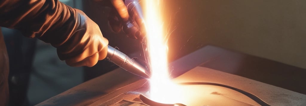 A brightly lit neon sign with the words 'THE CUTTING EDGE' is displayed inside a window, creating a striking contrast against the dark surroundings. The neon light casts a red and pink glow, which reflects on the glass pane and the structures nearby.