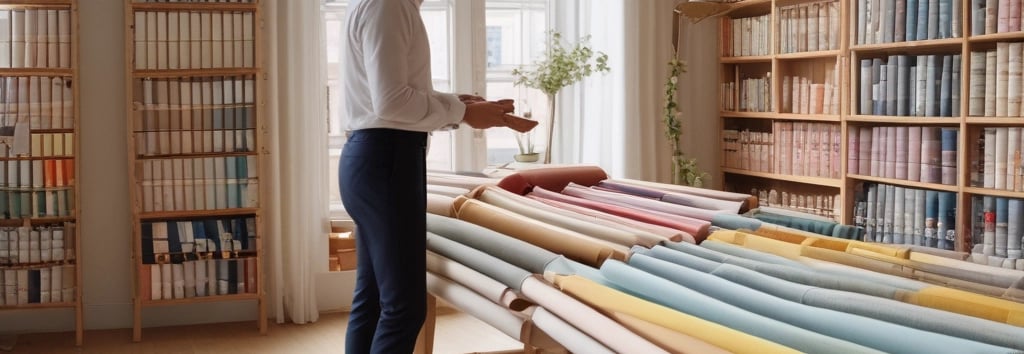 Handcrafted French fabric bags and accessories neatly arranged on a rustic wooden table.
