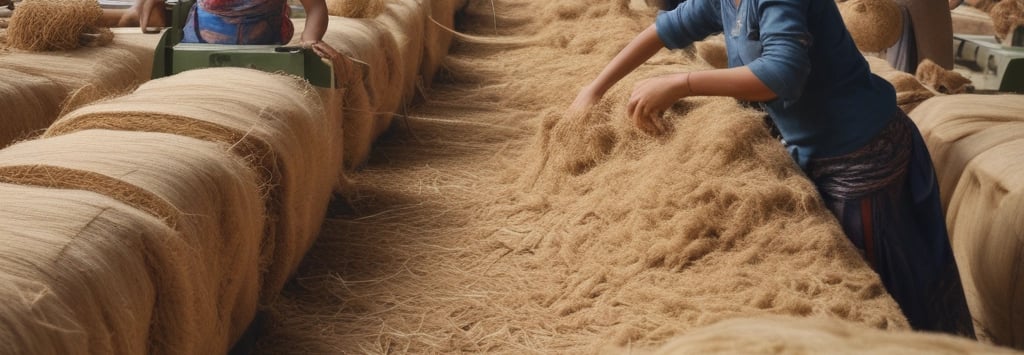 Close-up of biodegradable jute packaging with green leaves in the background, highlighting natural textures.