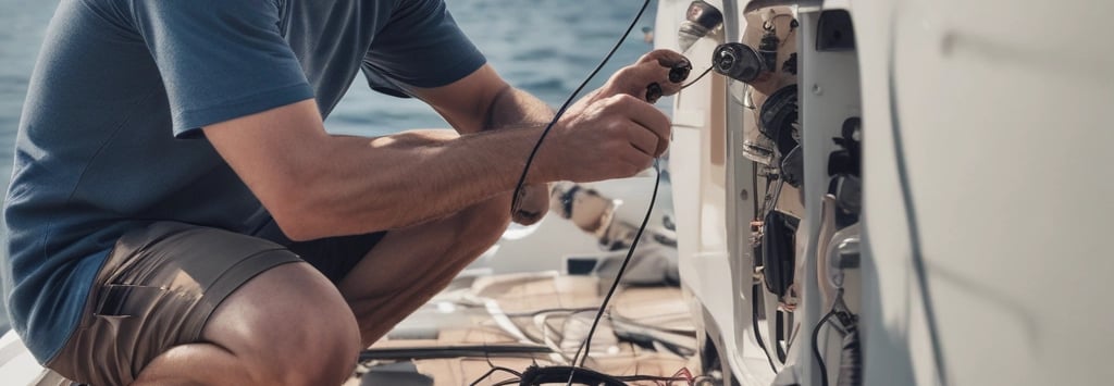 A technician working on a boat's electrical system in South Florida.