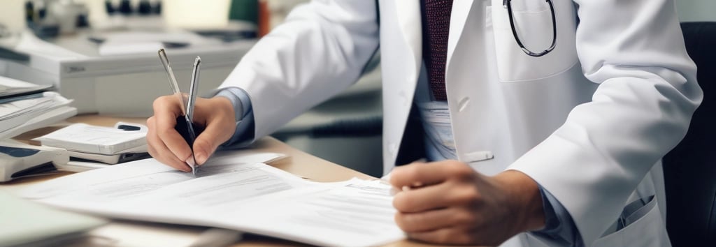 A confident healthcare recruiter shaking hands with a smiling hospital administrator in a bright, modern office.