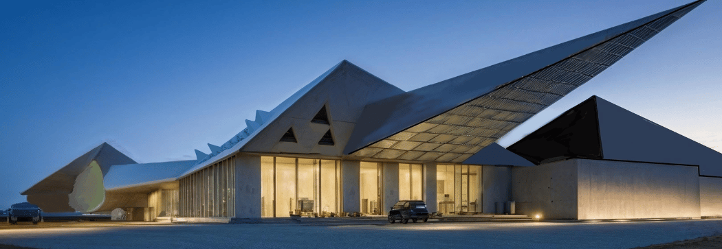 a building with a large triangular shaped building