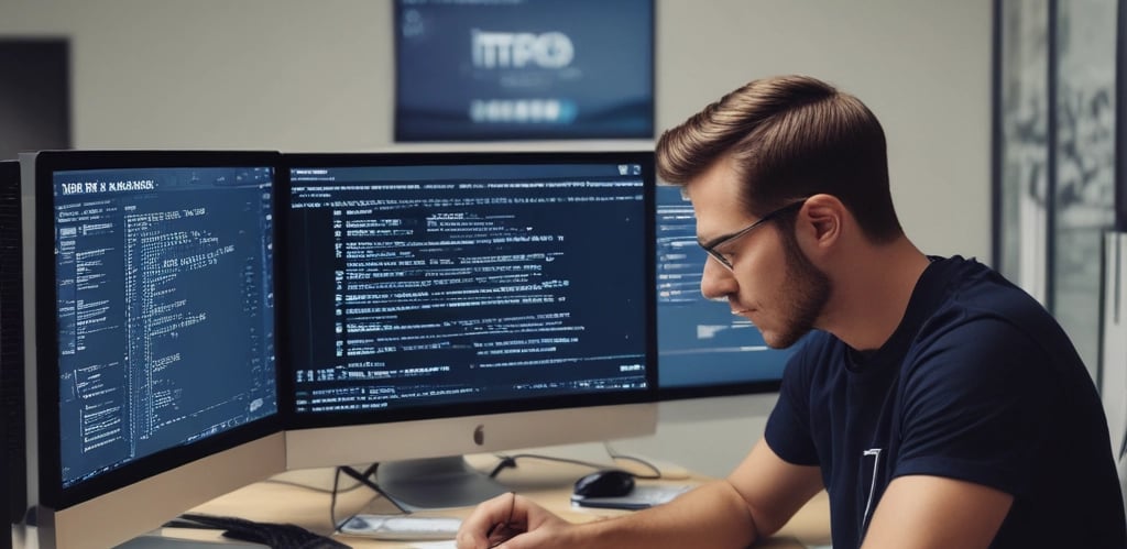 Portrait of a young Swedish web developer working on a laptop in a cozy home office.