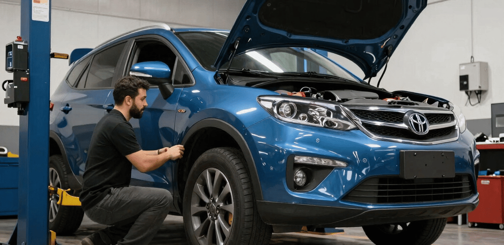 Photo of Metron Romania's warehouse with shelves full of automotive service equipment.