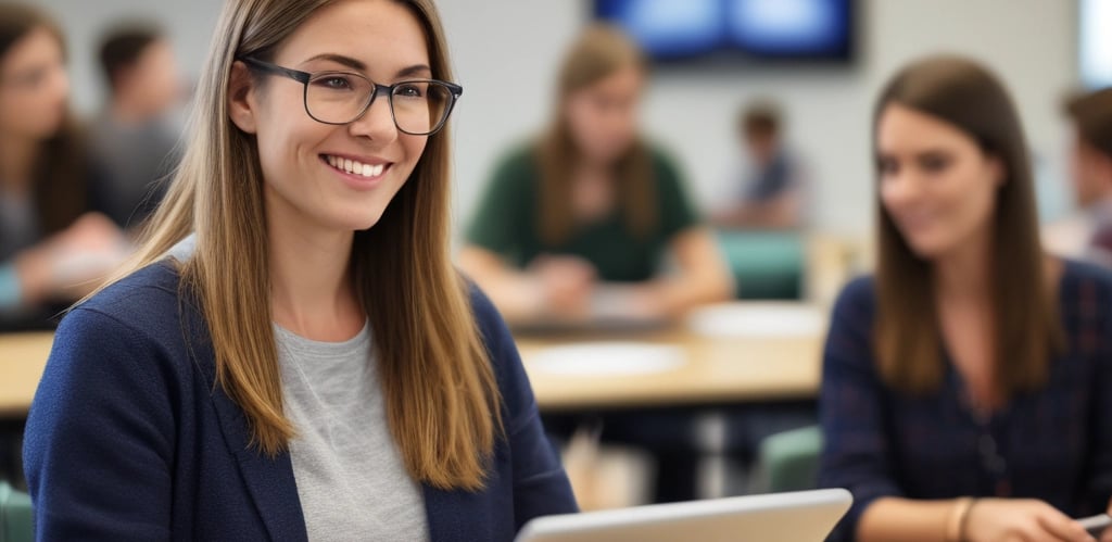 A friendly team collaborating in a modern office with navy and electric blue accents.