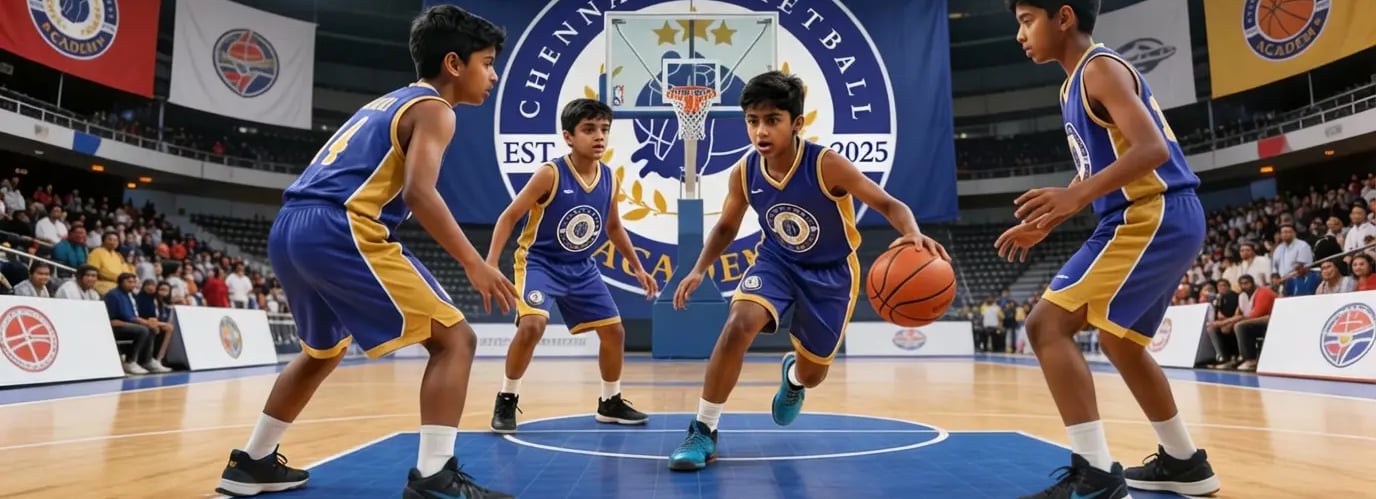 a group of young men playing basketball in a stadium
