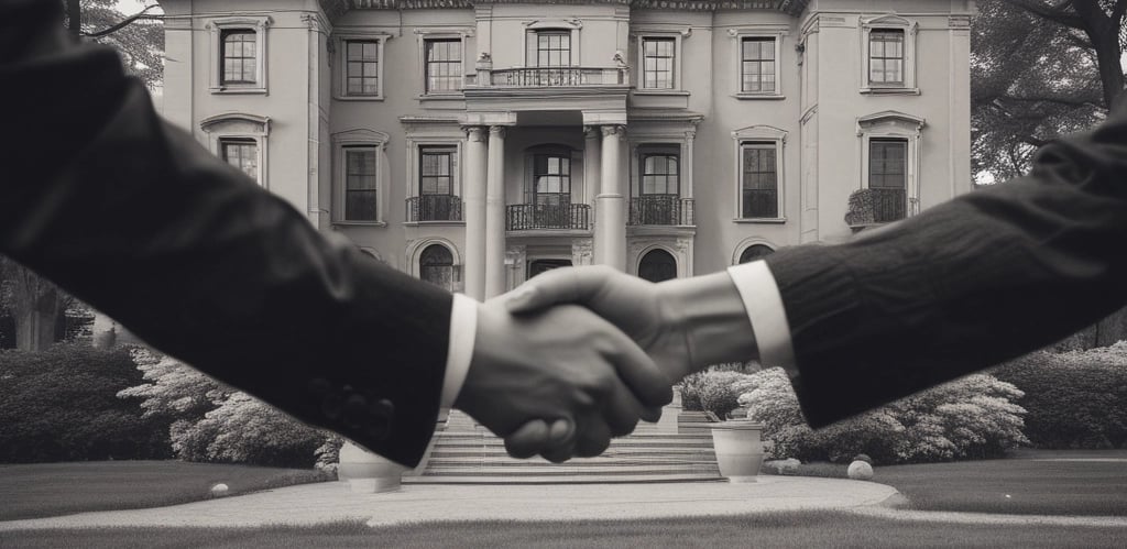 A friendly real estate agent discussing property plans with clients in a bright office.