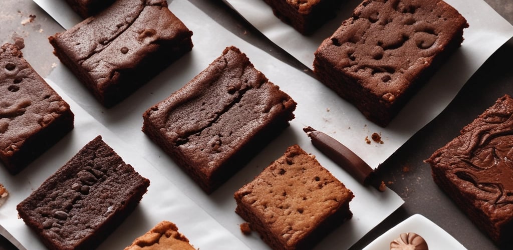 A warm kitchen scene with freshly baked brownies cooling on a rack.