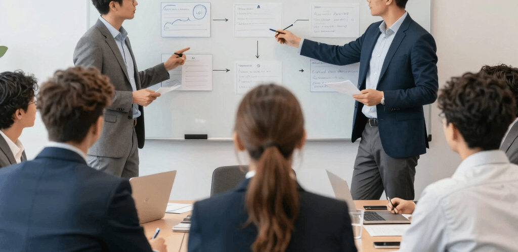 A sleek, dark-themed luxury office interior with golden accents reflecting the valoro brand essence.