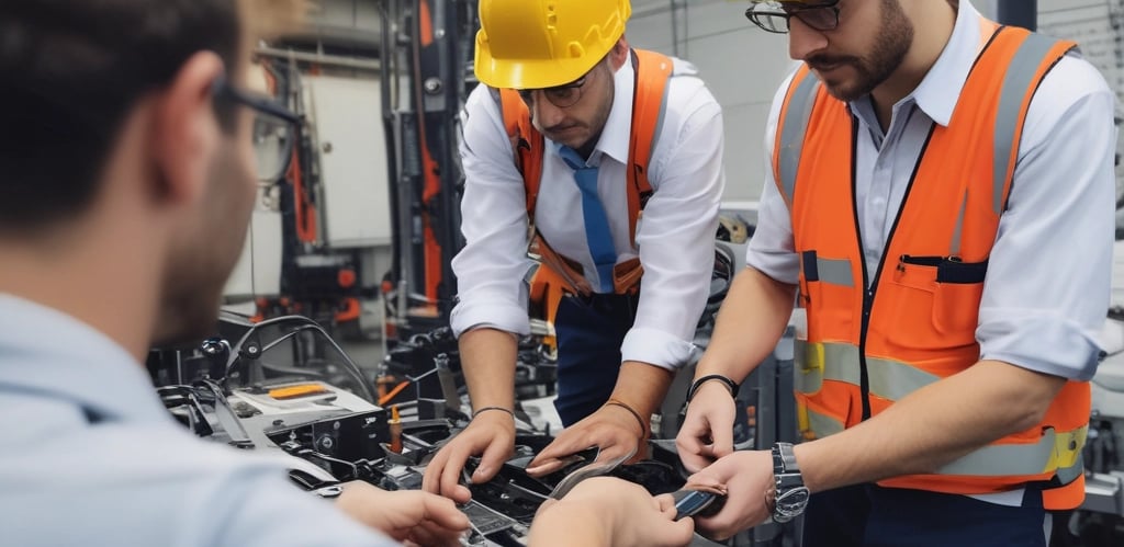 A friendly consultant discussing plans with a small business team in a bright, modern office.