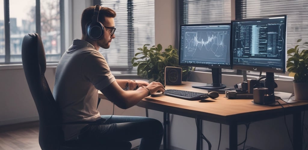 A friendly professional team collaborating over laptops with digital infrastructure graphics.