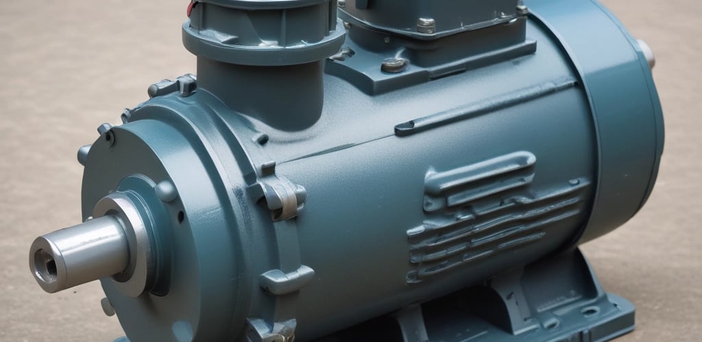 Technician carefully repairing an electric motor in a workshop filled with tools and equipment.