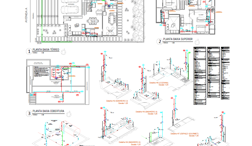Projeto executivo de obra com plantas técnicas detalhadas