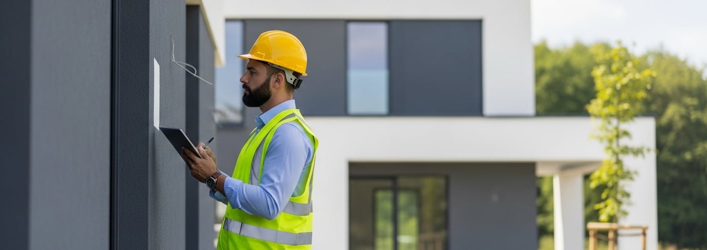 engenheiro realizando inspeção técnica em casa recém construída