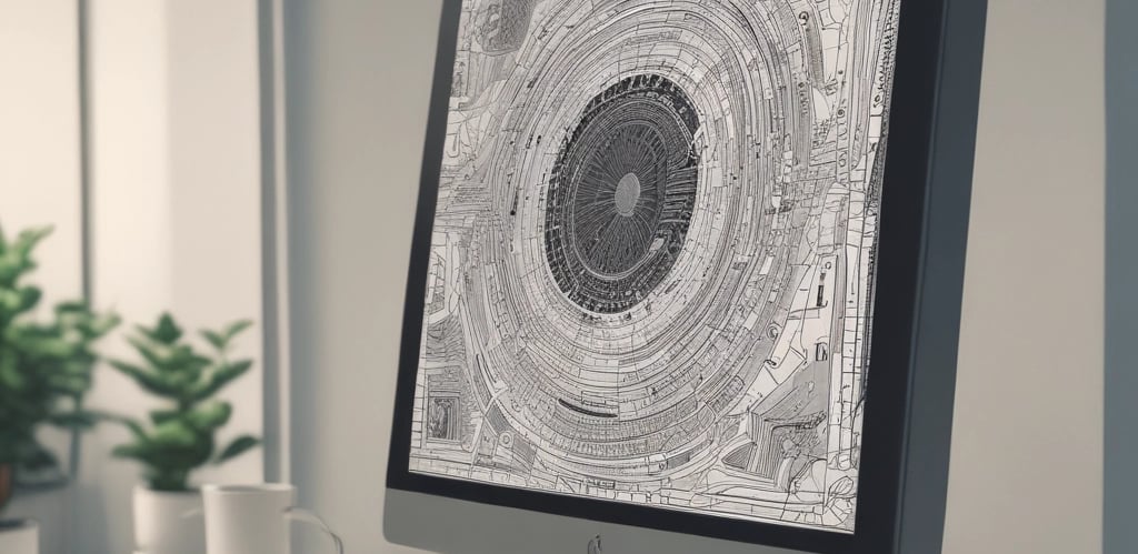 A computer screen displays a graphic and art