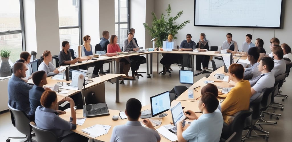 um gupo de pessoas em treinamento de gestão