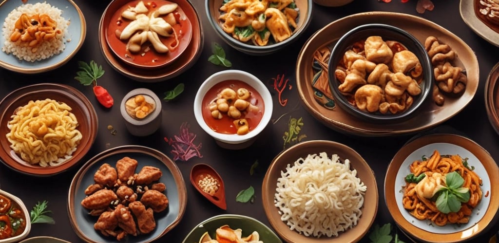 A cozy, dimly lit restaurant with exposed brick walls and red Chinese-style lanterns hanging from the ceiling. A person is pouring tea at a table, while a few patrons are seated, one of whom is working on a laptop. Chinese artwork and a large portrait of a person hang on the walls, adding to the cultural ambiance.