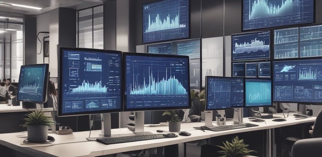 A modern office environment showcasing data analysis in action.