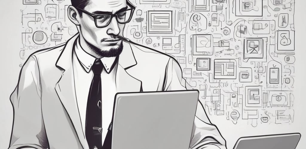 A close-up view of a laptop screen displaying a project management tool with columns labeled 'Open', 'In Progress', and 'Review'. Tasks are listed under each column. The environment appears dimly lit, with a small, leafy plant visible in the background.