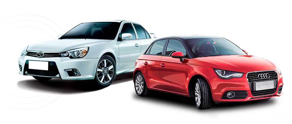 two cars parked side by side on a white background used for our car rental services in Lagos.