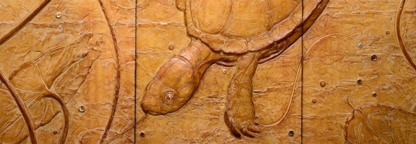 Sliders Down - Slider Turtles relief sculpture - Marcel Jovine Prize NSS - Jeremiah D Welsh