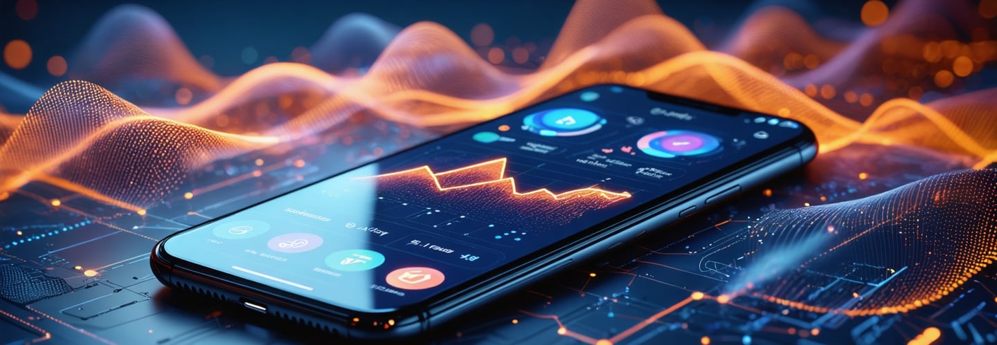 Widescreen illustration of a modern smartphone displaying influencer campaign metrics