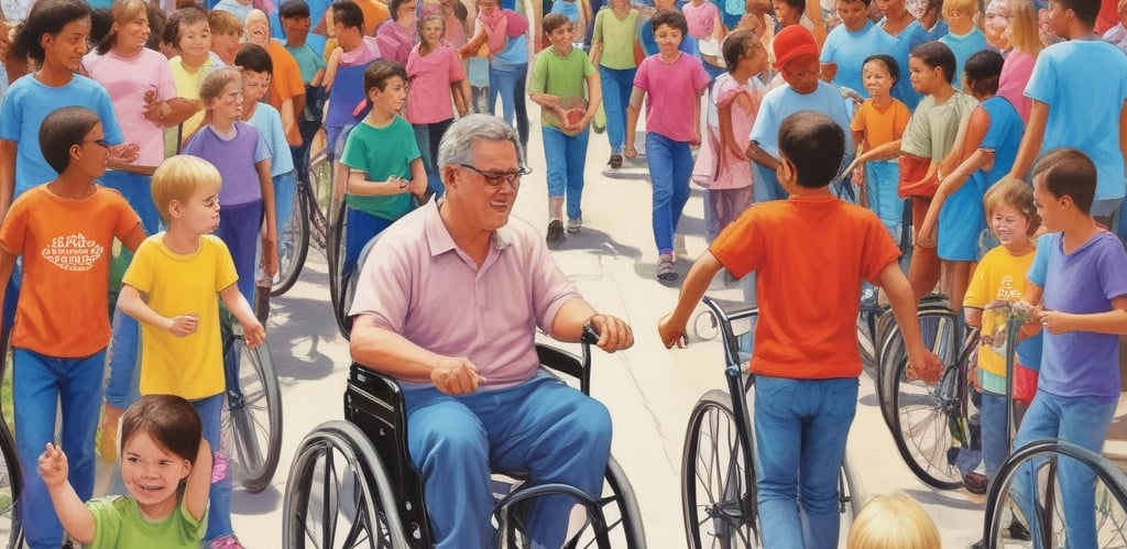 a man in a wheelchair with a child in a wheelchair