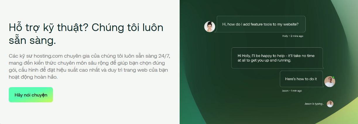 hỗ trợ khách hàng 24/7, hosting.com