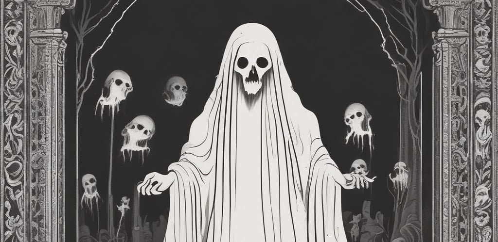 A pinball machine surrounded by books, featuring vibrant and detailed artwork with a horror theme. The machine displays colorful graphics with characters and scenery, including text elements like 'Scared Stiff' and 'Six Tales of Terror,' set in an atmospheric, dimly-lit room with bookshelves in the background.