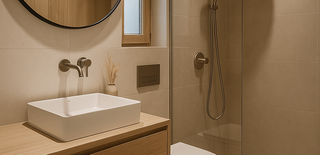 Baño reformado con mueble flotante y espejo LED