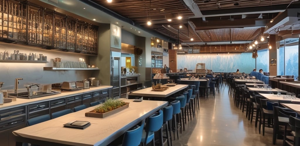 A quaint Italian restaurant with an outdoor seating area displaying white tablecloths covering round tables. The building has a rustic appearance with weathered stone walls and shuttered windows. A chalkboard menu is placed outside, advertising various pasta dishes and pizza. Ivy climbs part of the wall beside a yellow and red emblem of a rooster.