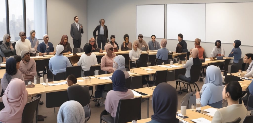 A diverse group of professionals engaged in a collaborative training session, showcasing teamwork and innovation.