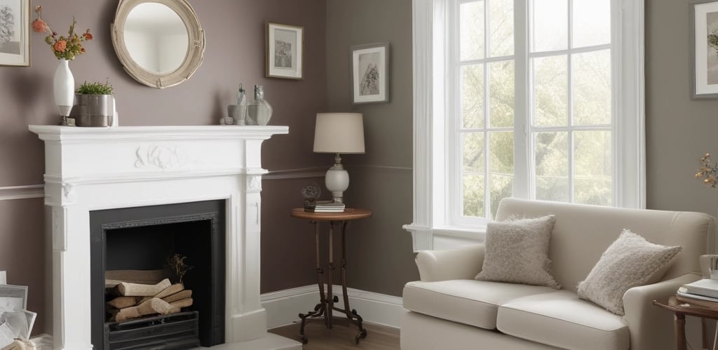 A section of a wall is being painted. The surface appears partially covered with paint, and various painting supplies are present, including a large paint bucket and a brush. The ground is protected with plastic sheets, and there is a close-up of paint on a tool in the foreground.
