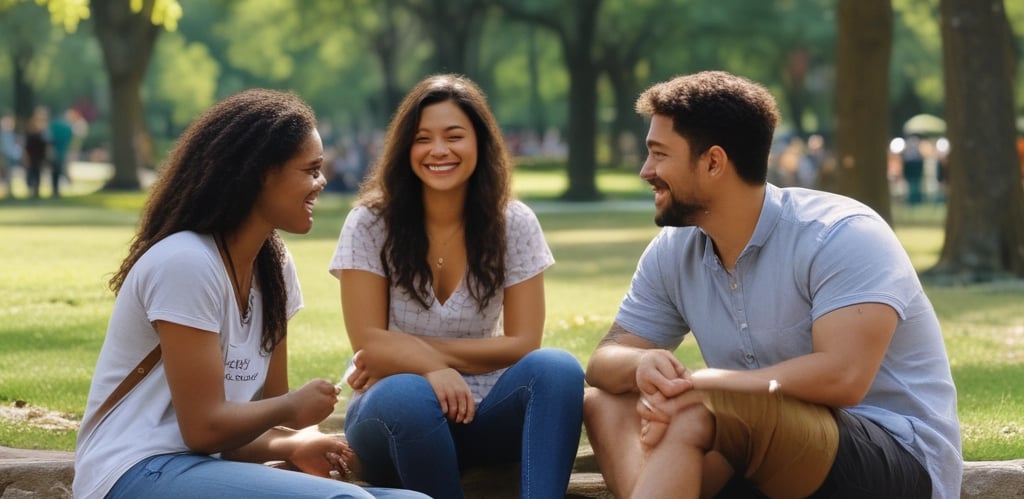 A smartphone displaying a social media post featuring a text discussing transformation and steps to take with a product. The phone is placed on a wooden desk, and there is a partial view of a laptop nearby.