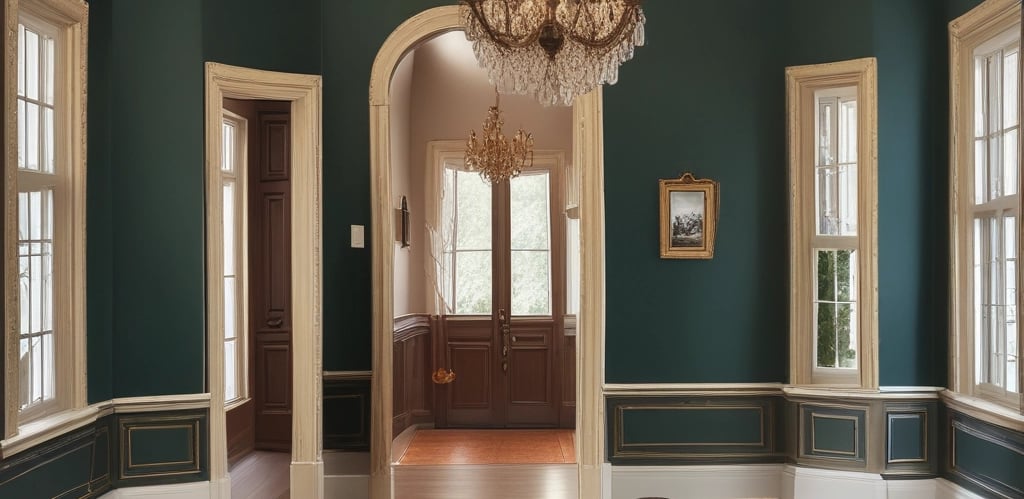 a room with a chandelier and chandelier